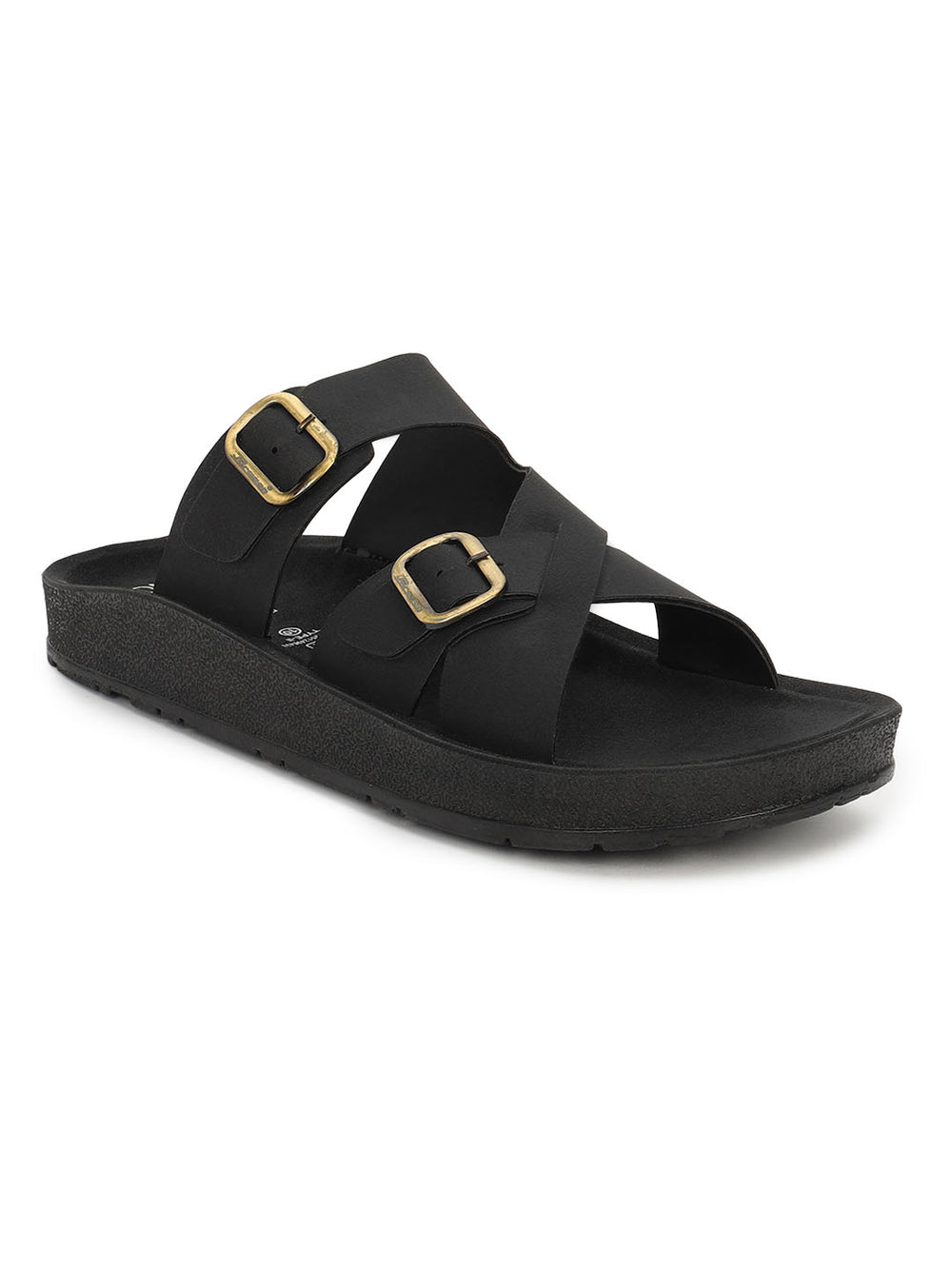 Paragon Men Sandals Dual Buckle Flat Slip On for Comfortable Cushioned Soft Footbed for All Day Use