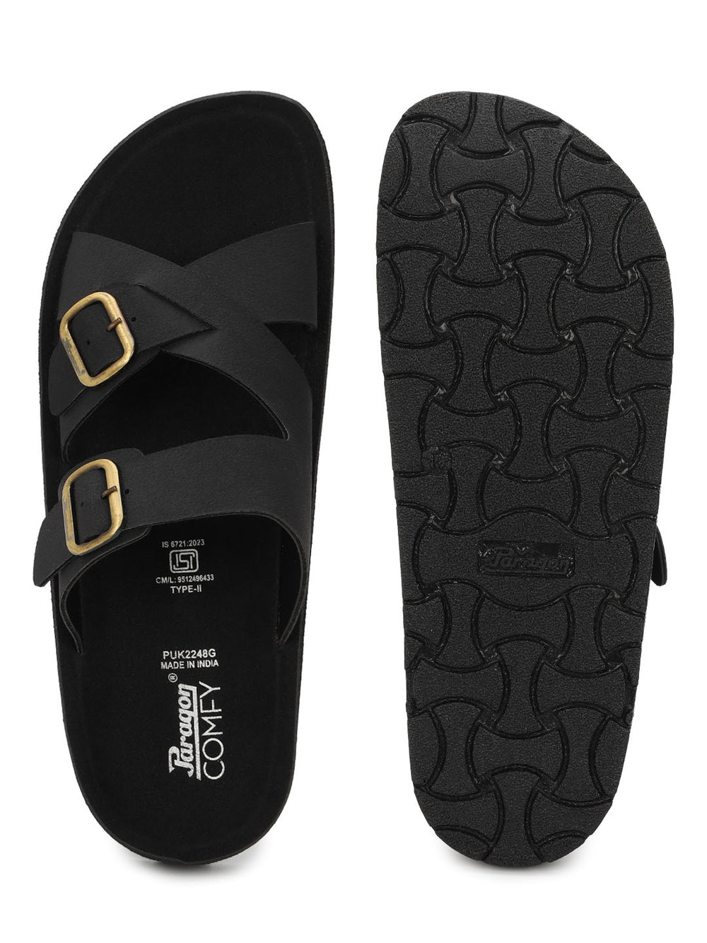Paragon Men Sandals Dual Buckle Flat Slip On for Comfortable Cushioned Soft Footbed for All Day Use