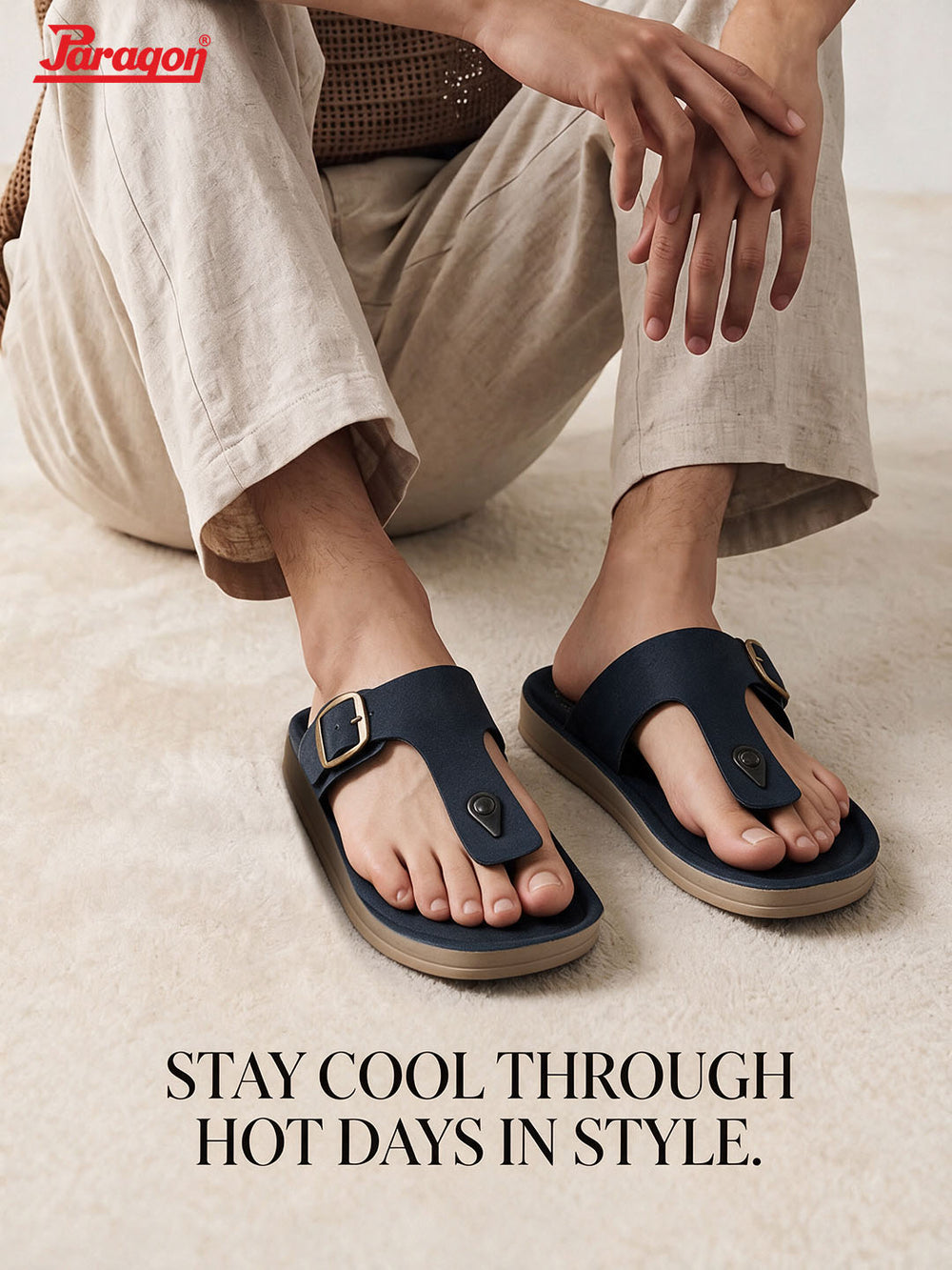 Paragon Men T Strap Sandals Comfortable Toe Post Lightweight for Daily Use