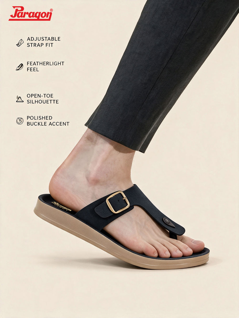 Paragon Men T Strap Sandals Comfortable Toe Post Lightweight for Daily Use