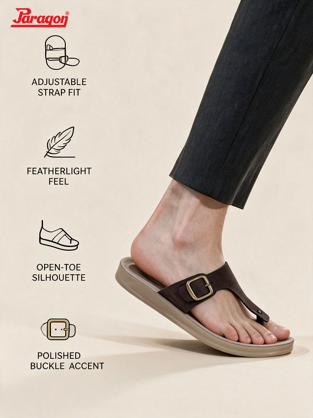 Paragon Men T Strap Sandals Comfortable Toe Post Lightweight for Daily Use