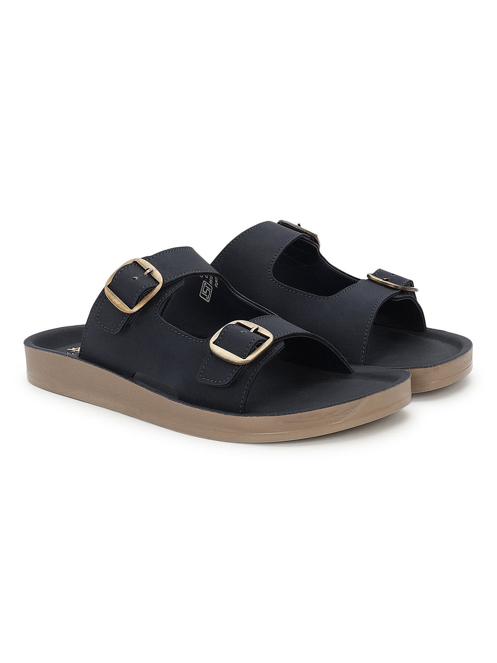 Paragon Men Sandals Dual Buckle Flat Slip On for Comfortable Cushioned Soft Footbed for All Day Use
