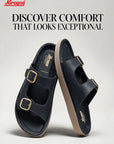 Paragon Men Sandals Dual Buckle Flat Slip On for Comfortable Cushioned Soft Footbed for All Day Use