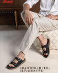 Paragon Men Sandals Dual Buckle Flat Slip On for Comfortable Cushioned Soft Footbed for All Day Use