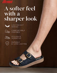 Paragon Men Sandals Dual Buckle Flat Slip On for Comfortable Cushioned Soft Footbed for All Day Use