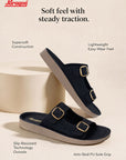 Paragon Men Sandals Dual Buckle Flat Slip On for Comfortable Cushioned Soft Footbed for All Day Use