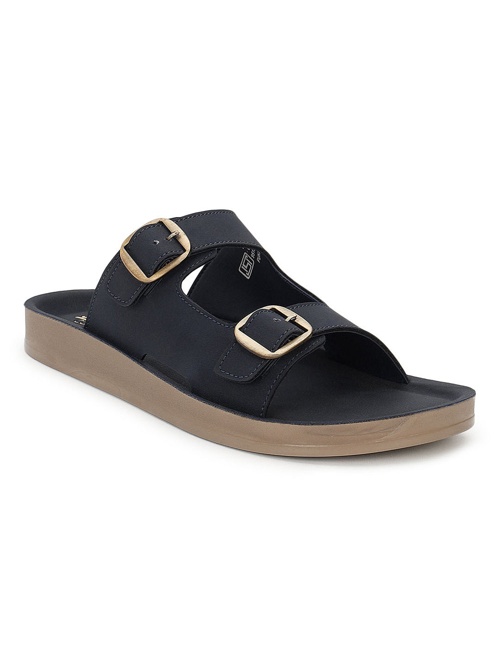 Paragon Men Sandals Dual Buckle Flat Slip On for Comfortable Cushioned Soft Footbed for All Day Use