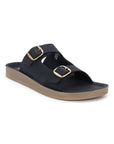 Paragon Men Sandals Dual Buckle Flat Slip On for Comfortable Cushioned Soft Footbed for All Day Use