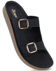 Paragon Men Sandals Dual Buckle Flat Slip On for Comfortable Cushioned Soft Footbed for All Day Use