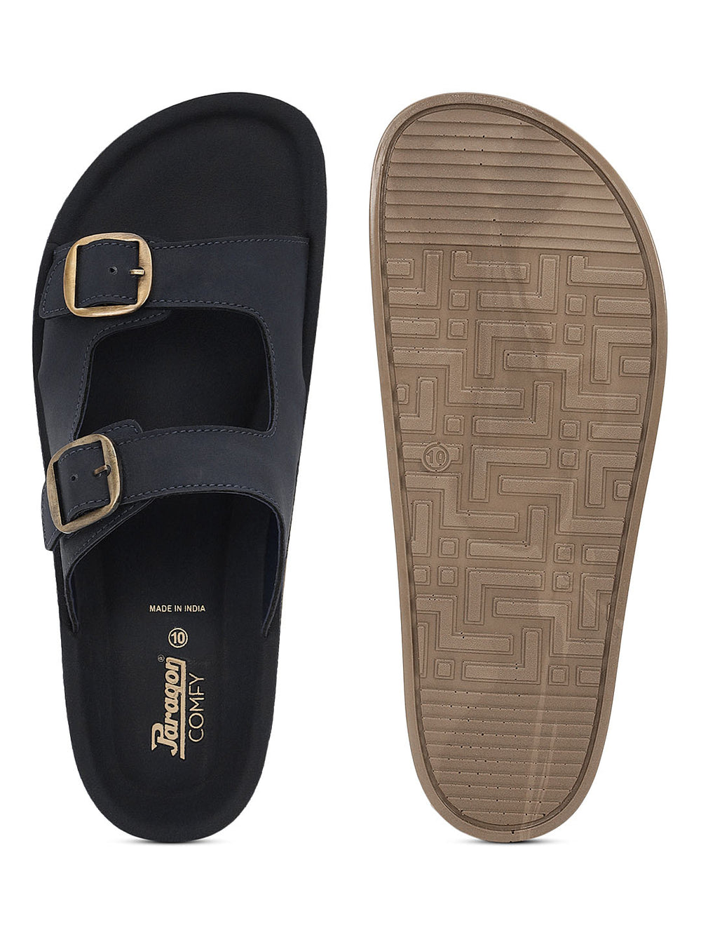 Paragon Men Sandals Dual Buckle Flat Slip On for Comfortable Cushioned Soft Footbed for All Day Use