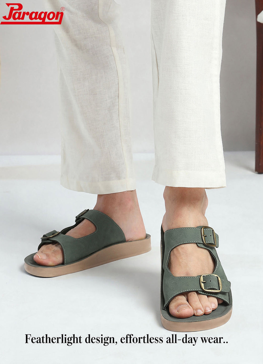 Paragon Men Sandals Dual Buckle Flat Slip On for Comfortable Cushioned Soft Footbed for All Day Use