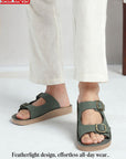 Paragon Men Sandals Dual Buckle Flat Slip On for Comfortable Cushioned Soft Footbed for All Day Use