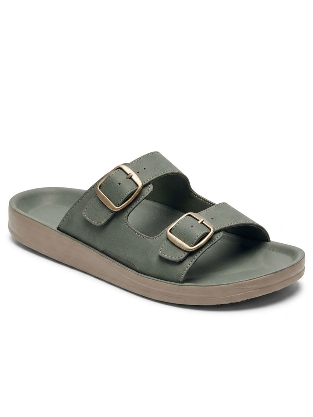 Paragon Men Sandals Dual Buckle Flat Slip On for Comfortable Cushioned Soft Footbed for All Day Use