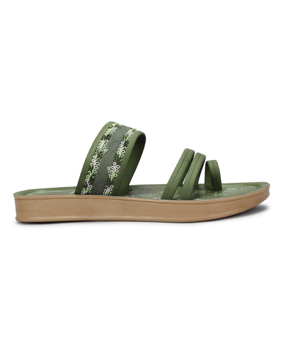 Paragon Women's Slip On Flat Pista Green Sandals | Durable Dailywear Sandals