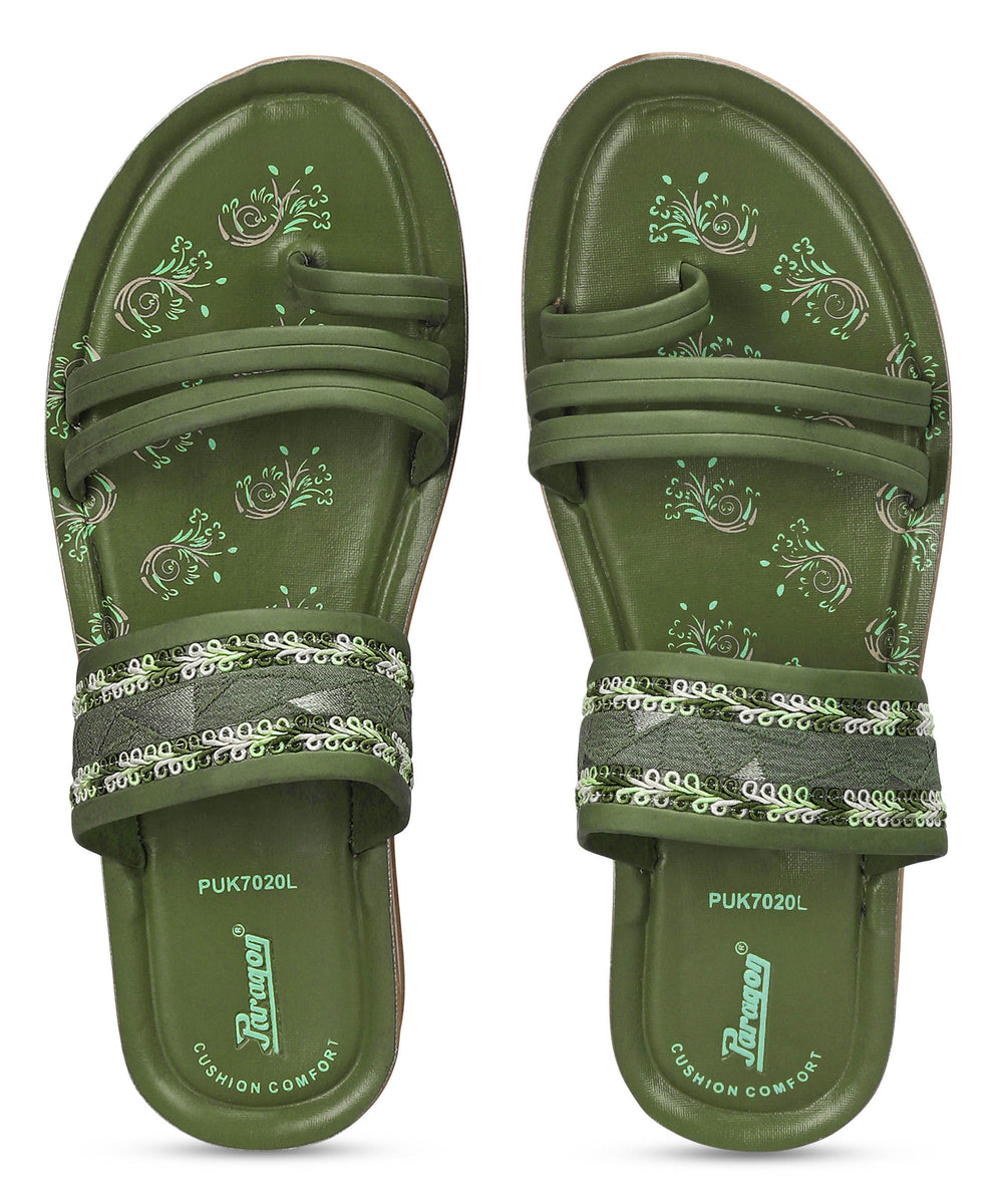 Paragon Women's Slip On Flat Pista Green Sandals | Durable Dailywear Sandals