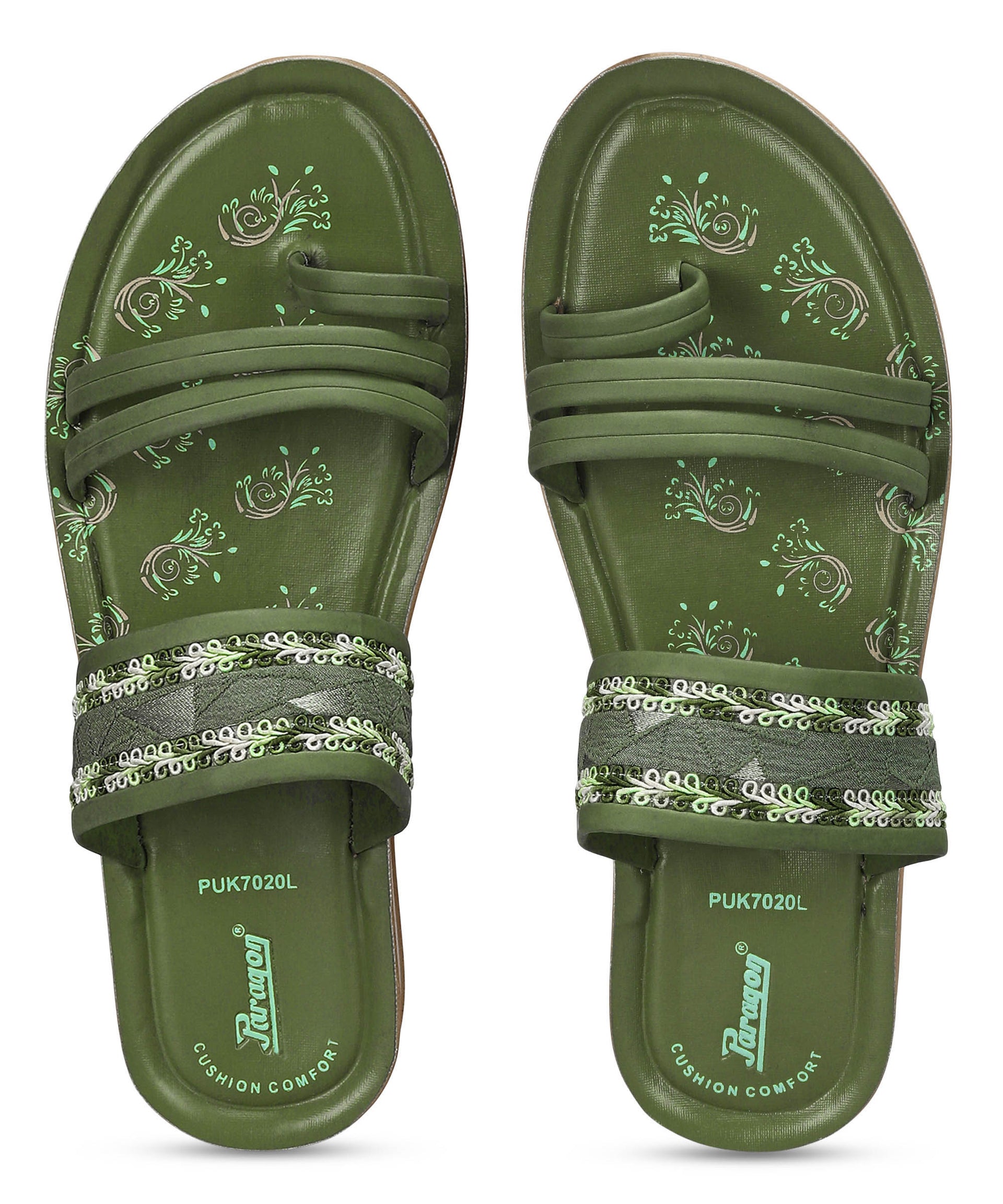 Paragon Women&#39;s Slip On Flat Pista Green Sandals | Durable Dailywear Sandals