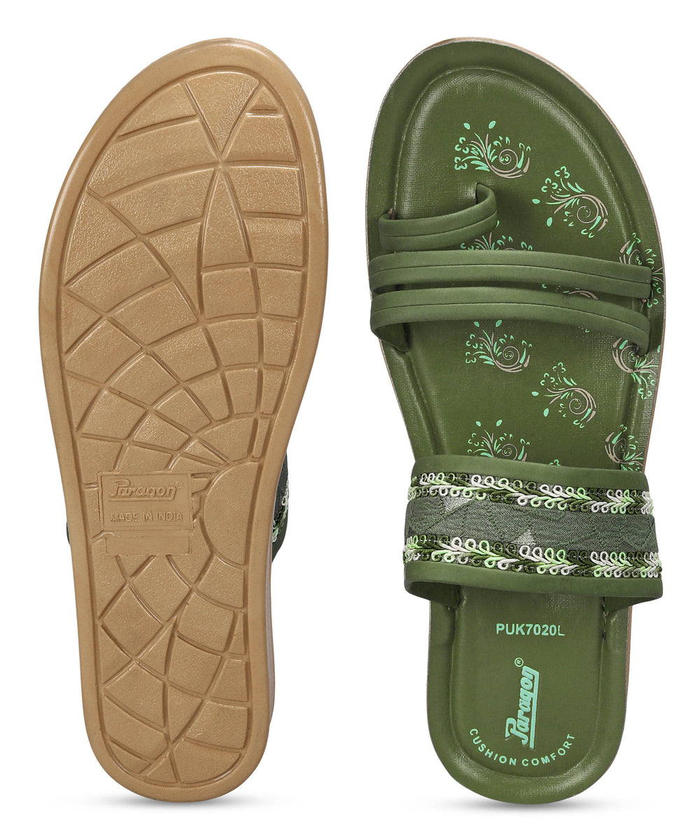 Paragon Women's Slip On Flat Pista Green Sandals | Durable Dailywear Sandals