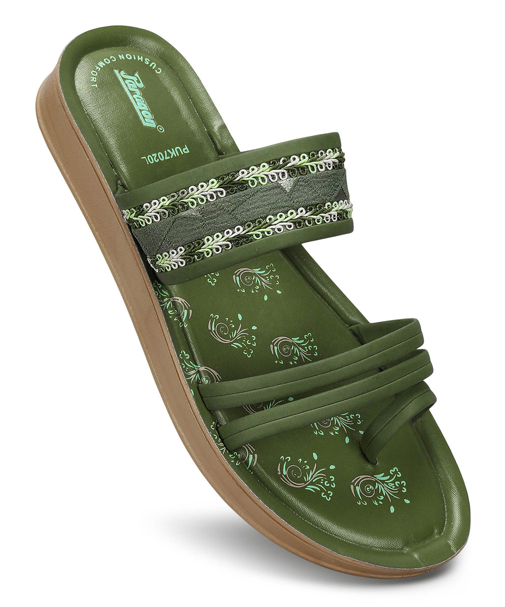 Paragon Women's Slip On Flat Pista Green Sandals | Durable Dailywear Sandals