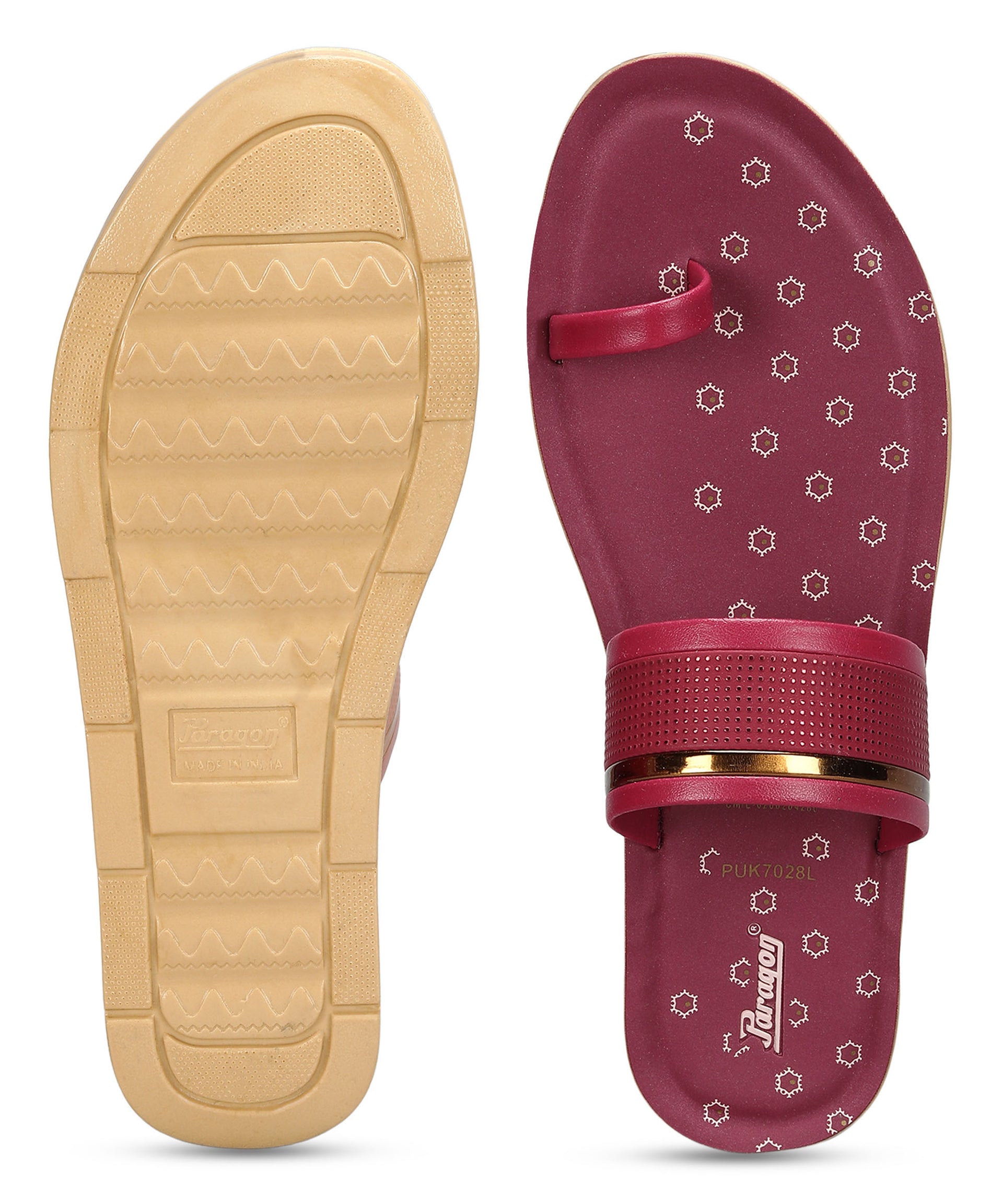 Paragon Women&#39;s Slip On Flat Maroon Sandals | Durable Dailywear Sandals