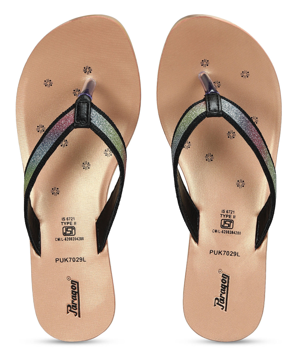 Paragon Women's Slip On Flat Black Sandals | Durable Dailywear Sandals