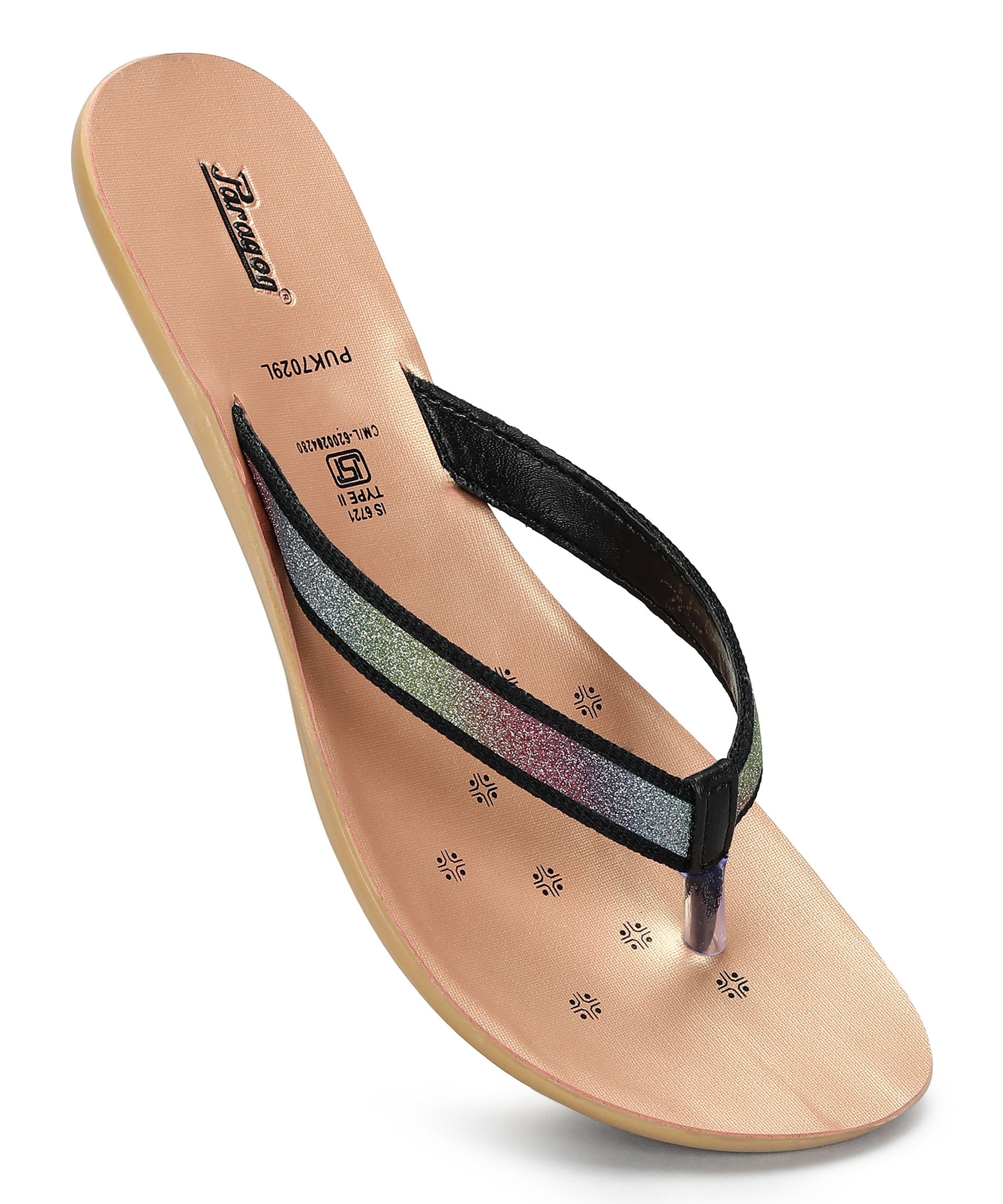 Paragon Women&#39;s Slip On Flat Black Sandals | Durable Dailywear Sandals