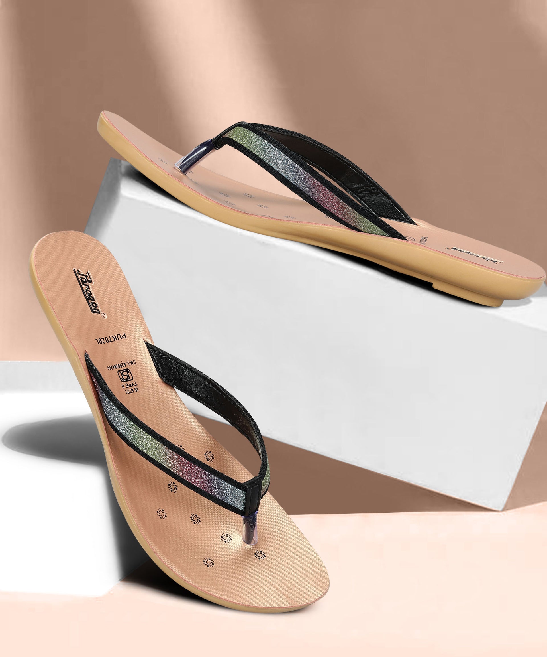 Paragon Women's Slip On Flat Black Sandals Durable Dailywear