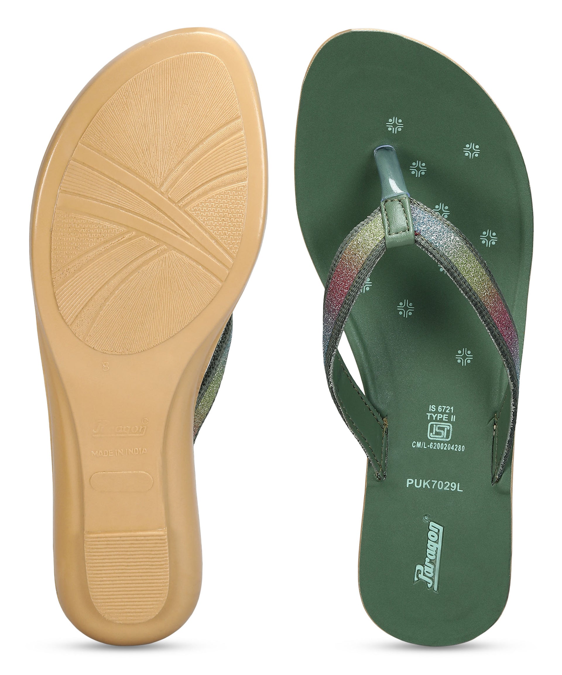 Paragon Women&#39;s Slip On Flat Green Sandals | Durable Dailywear Sandals