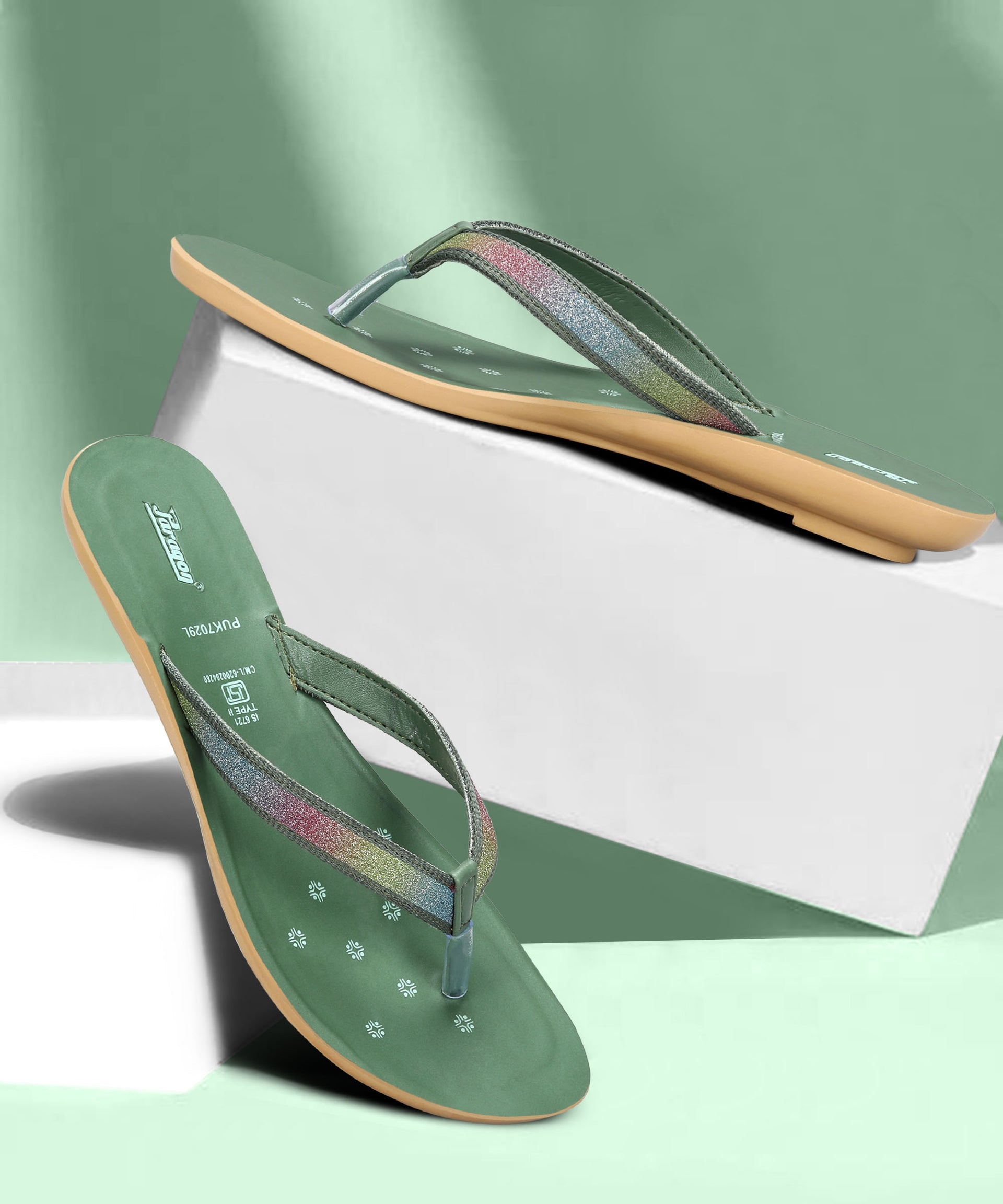 Paragon Women's Slip On Flat Green Sandals Durable Dailywear