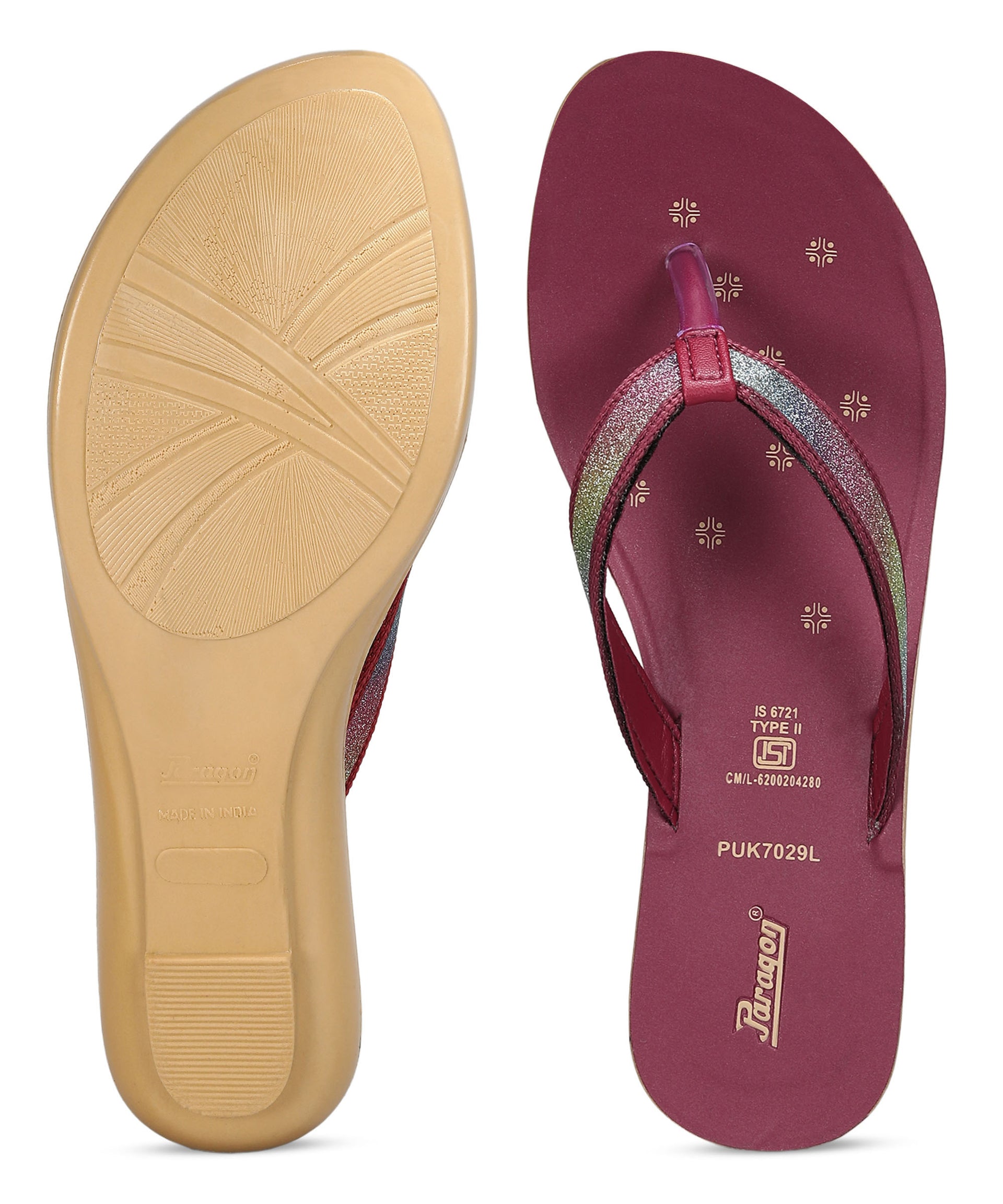 Paragon Women&#39;s Slip On Flat Maroon Sandals | Durable Dailywear Sandals