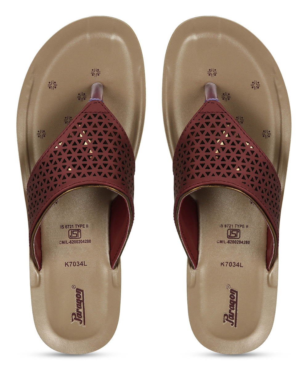 Paragon Women's Slip On Flat Maroon Sandals | Durable Dailywear Sandals