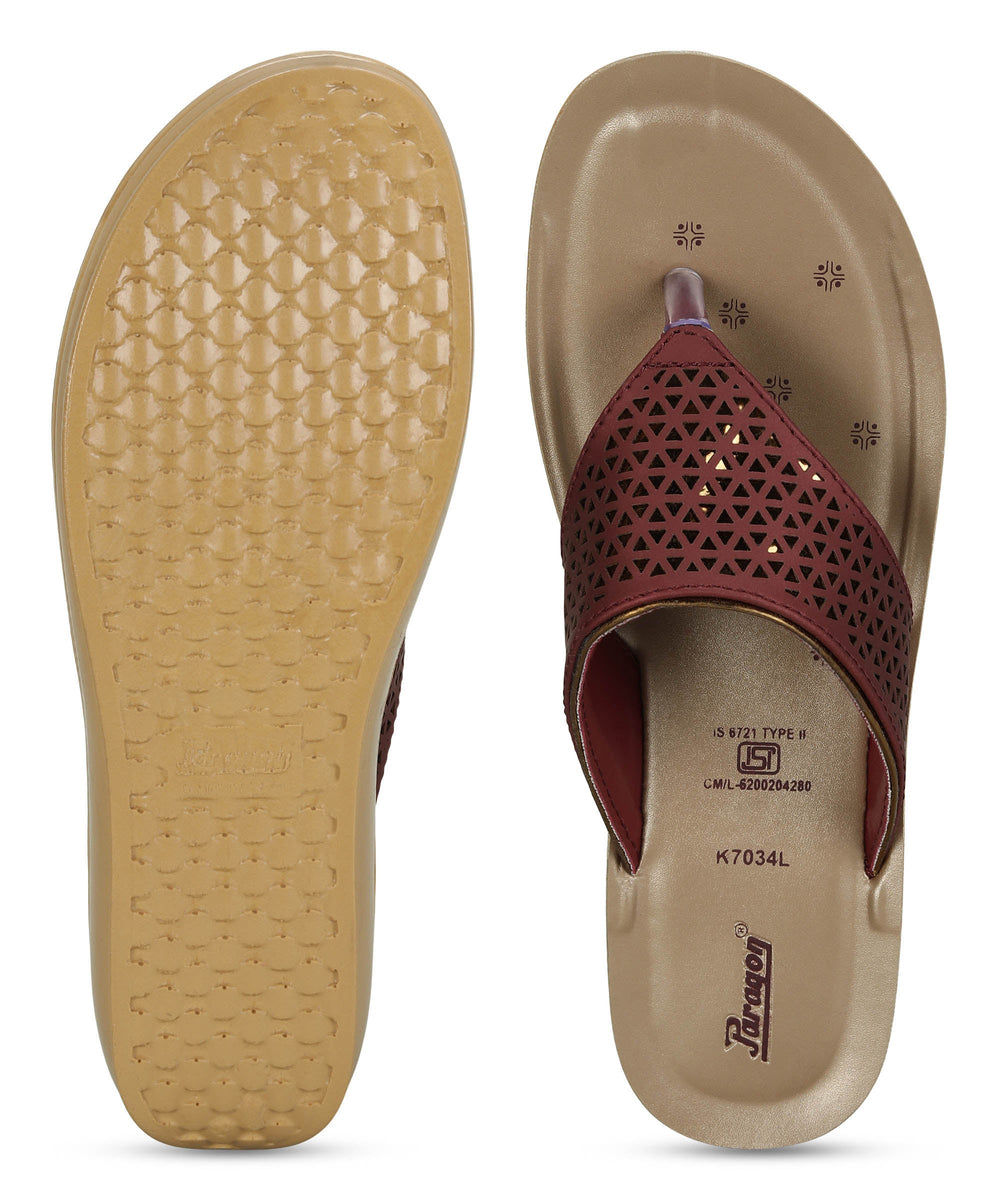 Paragon Women's Slip On Flat Maroon Sandals | Durable Dailywear Sandals