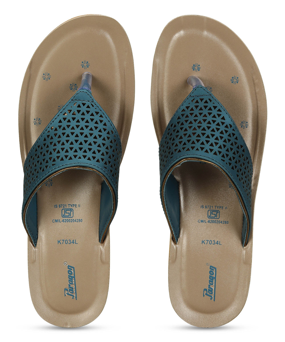 Paragon Women's Slip On Flat Peacock Blue Sandals | Durable Dailywear Sandals