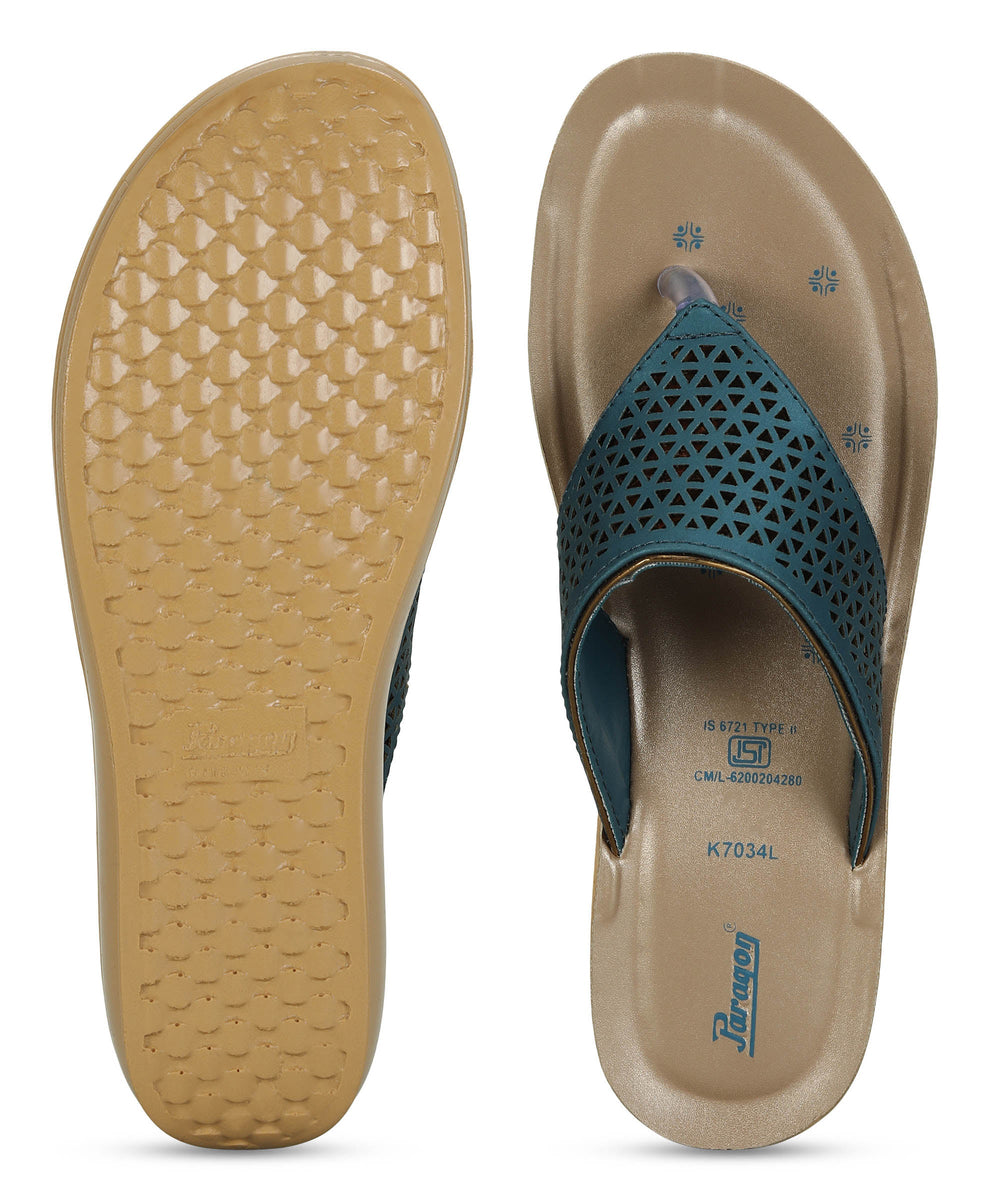 Paragon Women's Slip On Flat Peacock Blue Sandals | Durable Dailywear Sandals