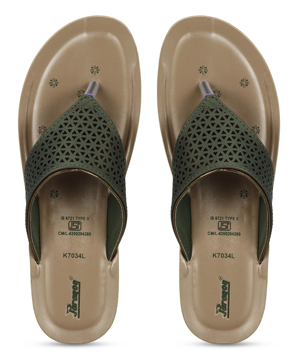 Paragon Women's Slip On Flat Pista Green Sandals | Durable Dailywear Sandals
