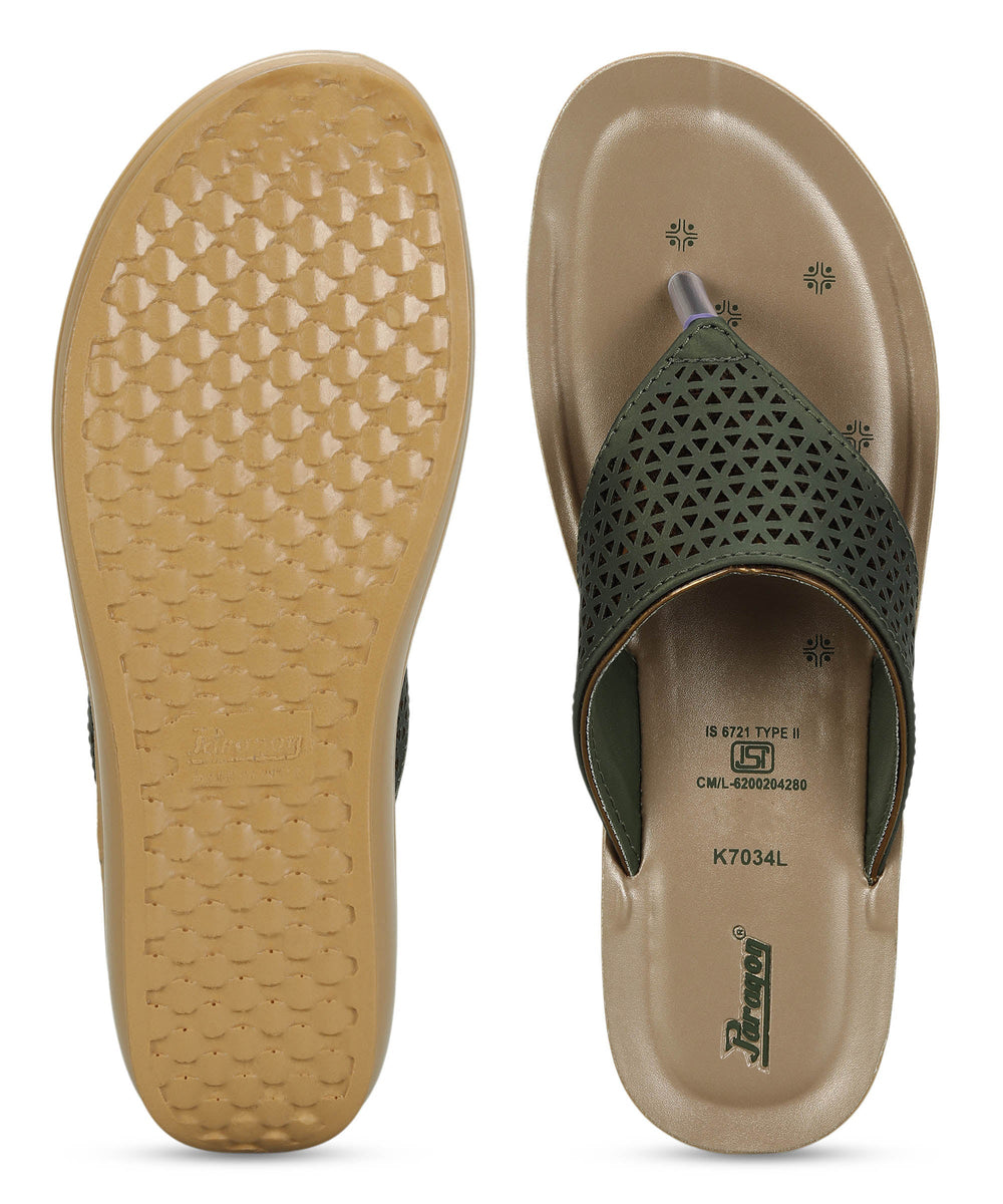 Paragon Women's Slip On Flat Pista Green Sandals | Durable Dailywear Sandals