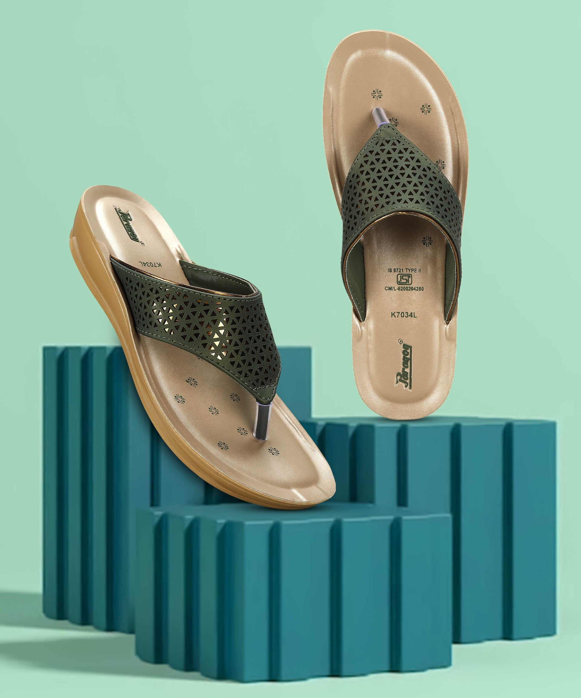 Paragon Women's Slip On Flat Pista Green Sandals Durable