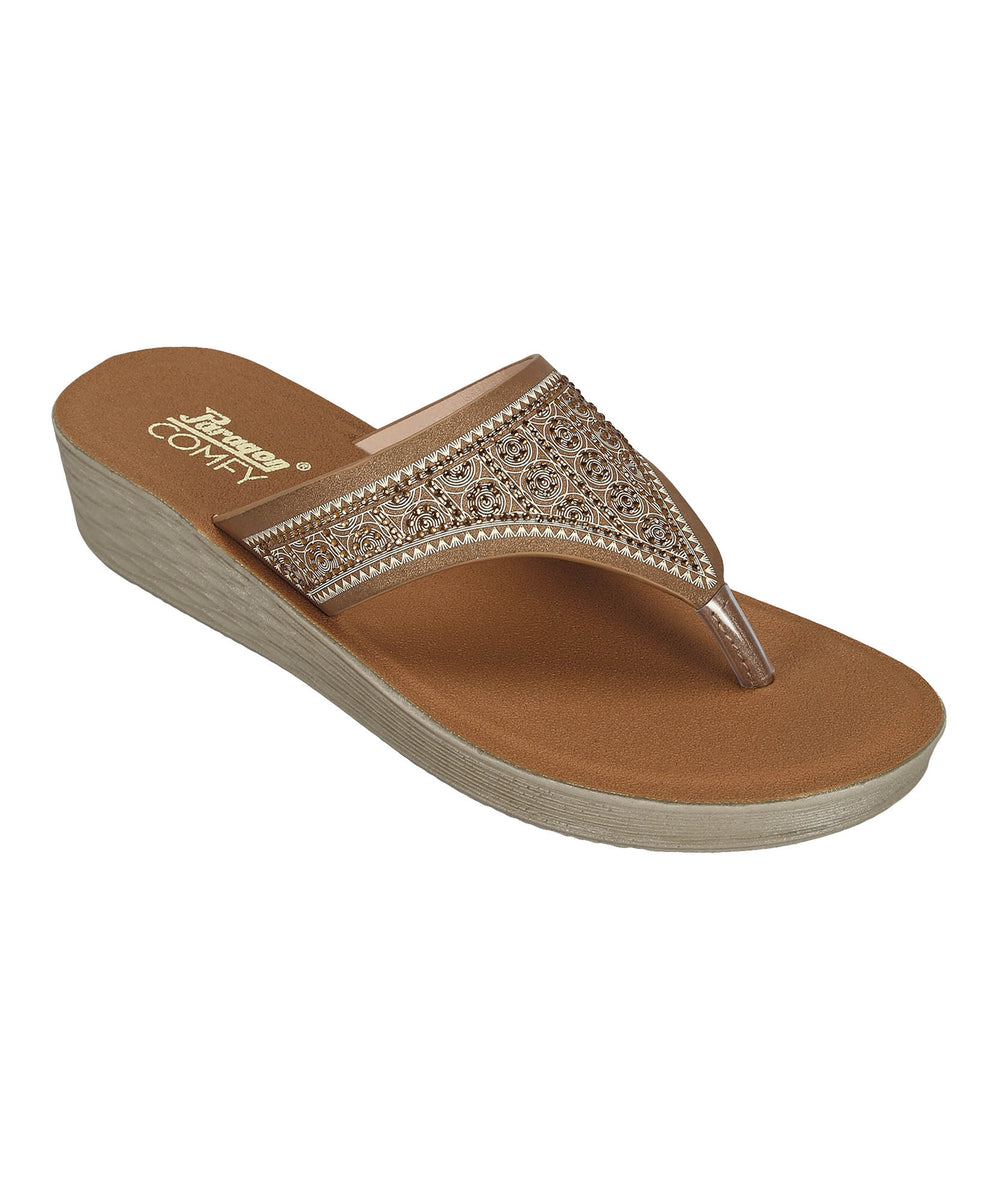 Paragon PUK7036L_TAN Women Fashion Wedges | Lightweight Slip-On Slippers with Cushioned Footbed &amp; Strong Grip Sole