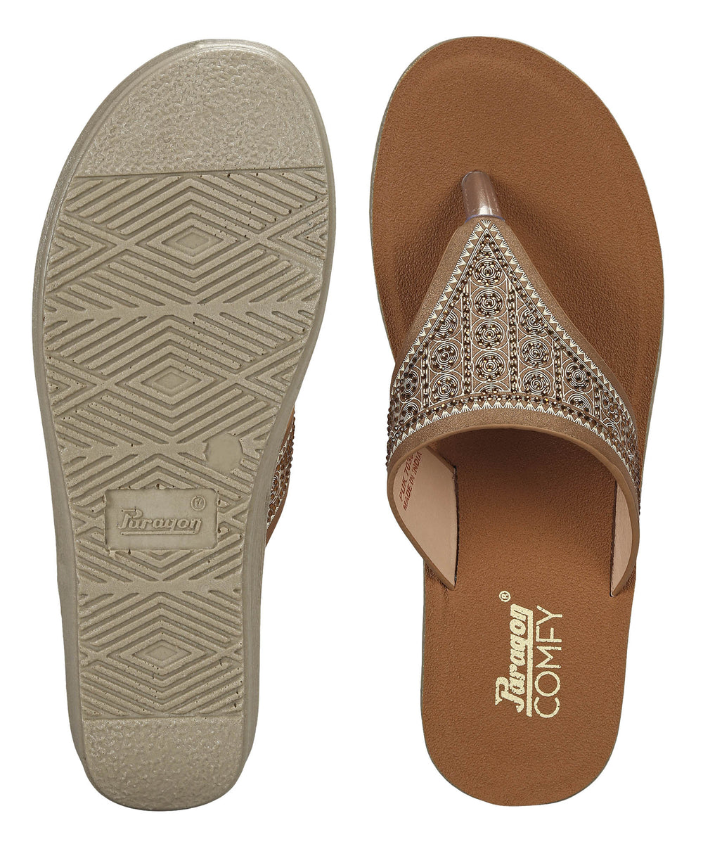 Paragon PUK7036L_TAN Women Fashion Wedges | Lightweight Slip-On Slippers with Cushioned Footbed &amp; Strong Grip Sole
