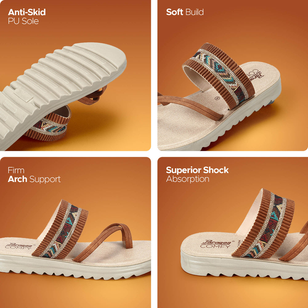 Paragon Women’s Slip-On Flat Sandals | Lightweight Sandals with Cushioned Footbed &amp; Strong Grip Sole