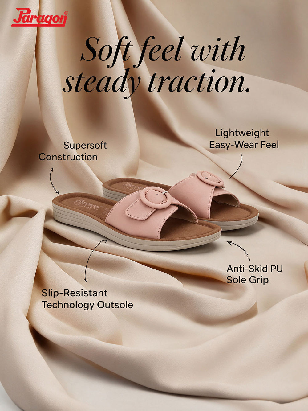 Paragon Women Flat Sandals Comfortable Wide Strap Stylish for Daily Use