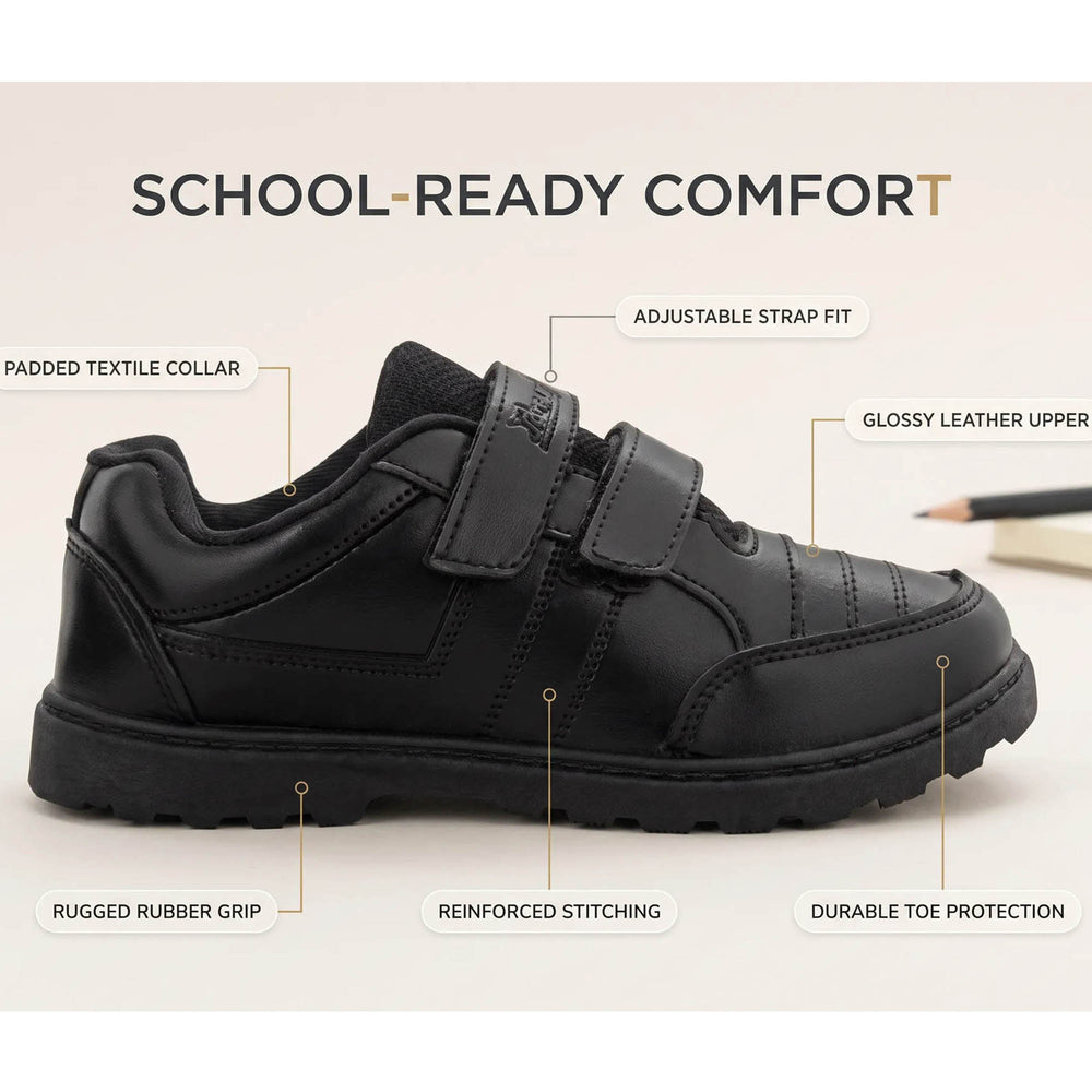 Paragon Velcro Black School Shoes for Boys | Comfortable Soft Cushion Sole