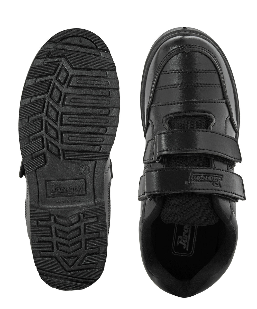 Paragon Velcro Black School Shoes for Boys | Comfortable Soft Cushion Sole