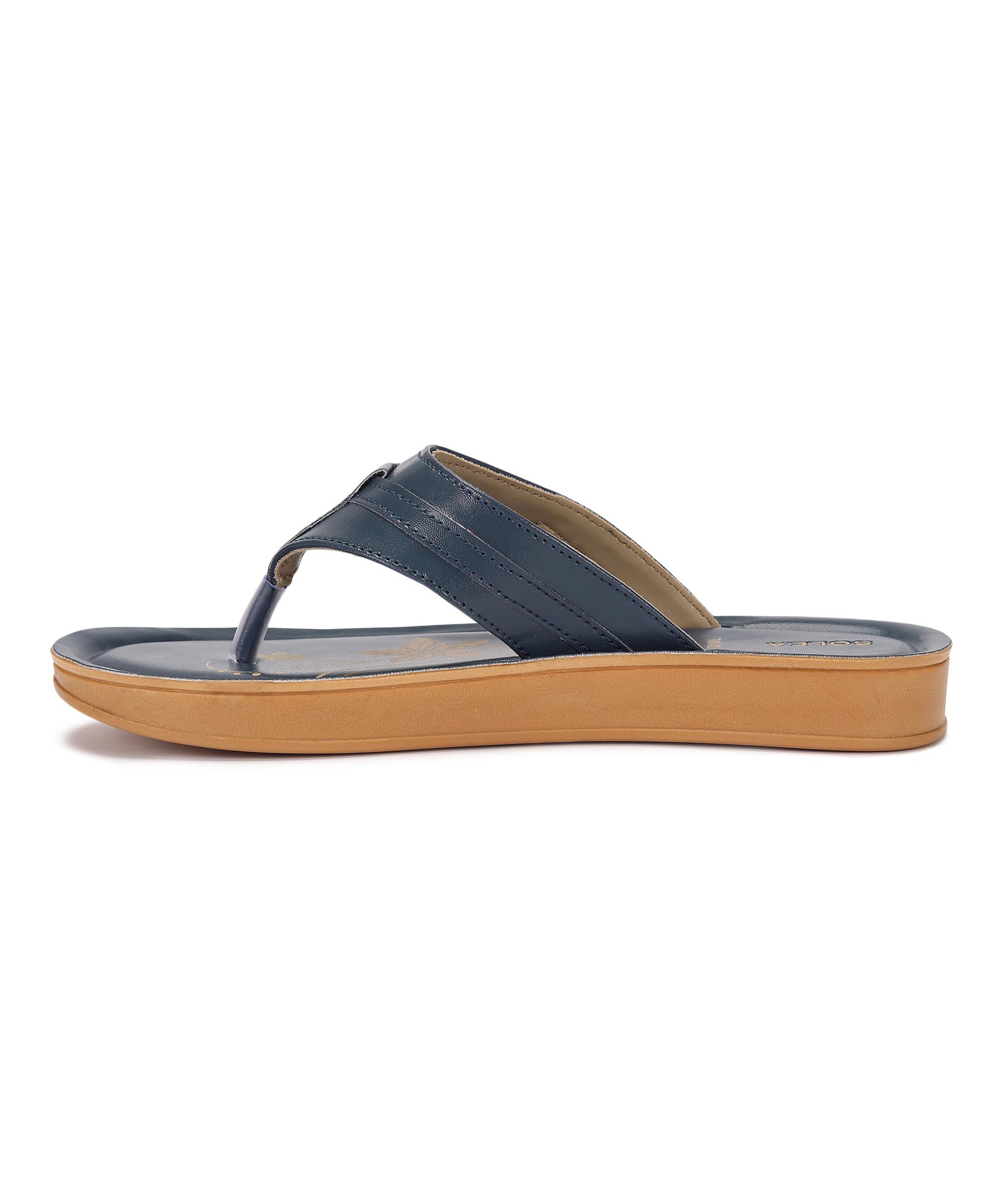 Blue leather flip online flops