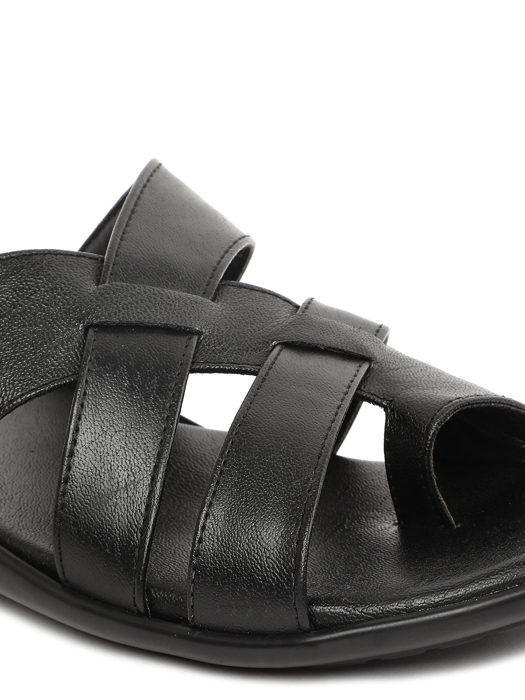 Bonicci Ethnic Wear Black Formal Leather Sandal for Mens|Lite Weight Sandals  for Men