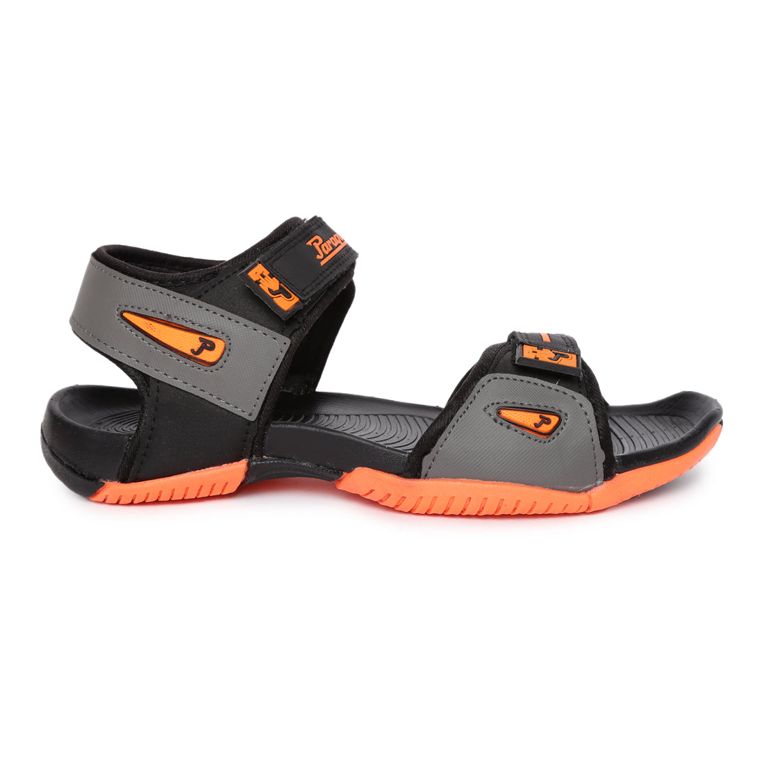 Paragon Casual Sandals for Men | Floater Style Black and Orange Men&#39;s Sandals