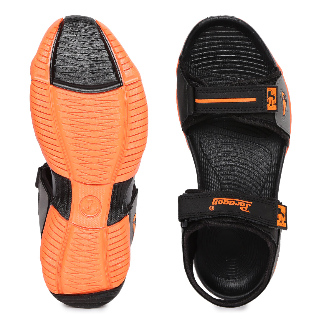 Paragon Casual Sandals for Men | Floater Style Black and Orange Men&#39;s Sandals