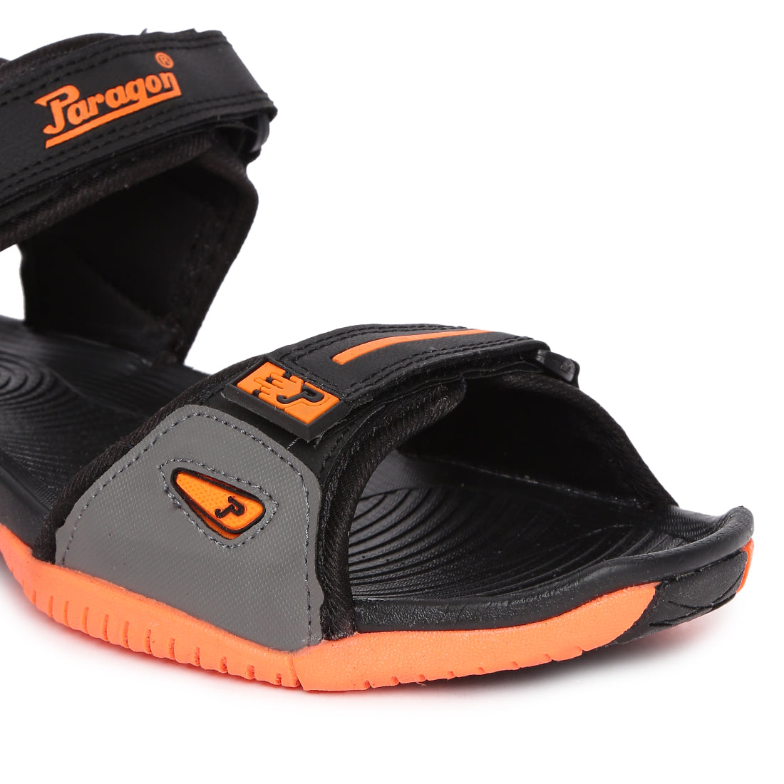Paragon Casual Sandals for Men | Floater Style Black and Orange Men&#39;s Sandals
