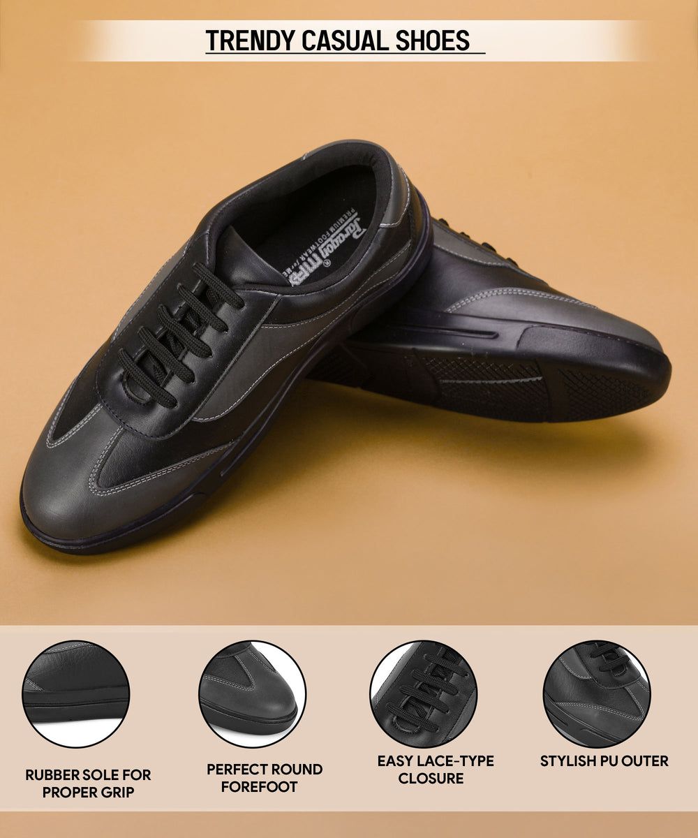 Paragon K1012G Men Casual Shoes | Stylish Walking Outdoor Shoes for Everyday Wear | Smart &amp; Trendy Design  | Comfortable Cushioned Soles Black-Dark Grey