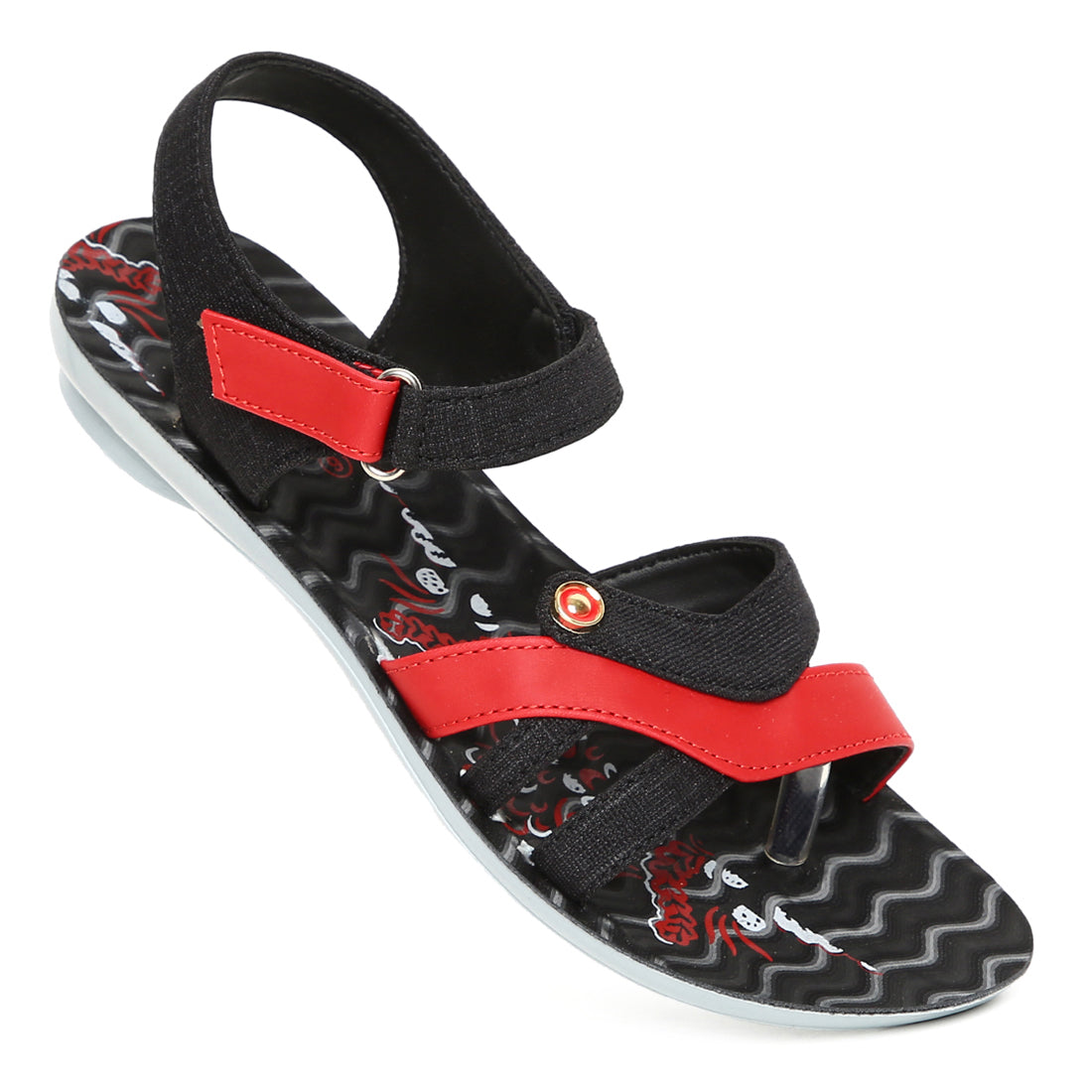 Women&#39;s Black-Red Mascara Sandals -(PU5006L_BKR)