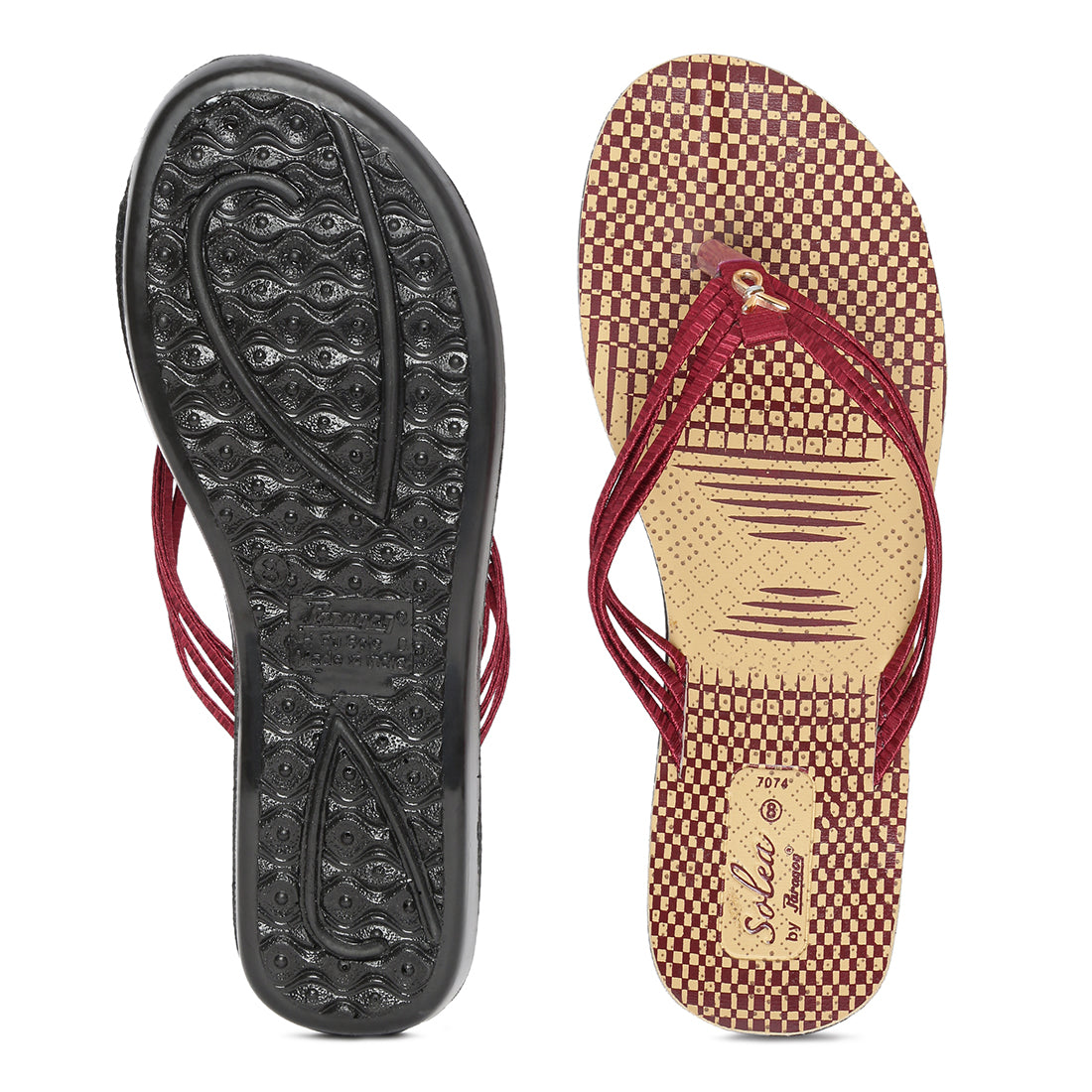 Women&#39;s Maroon Fabric  Rexine Sandals (PU7074L_MAR)